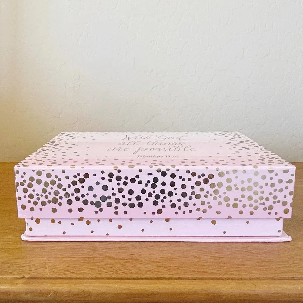 Decorative Storage Box With God All Things Are Possible Matthew 19 26 Pink Gold
